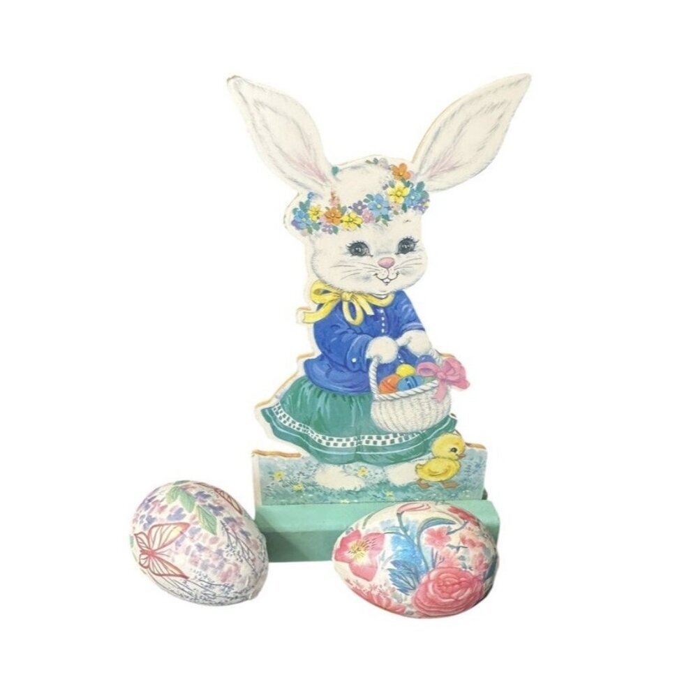 VTG Die Cut Particle Board Bunny Rabbit Decoration Easter Kitschy Taiwan 7” Tall